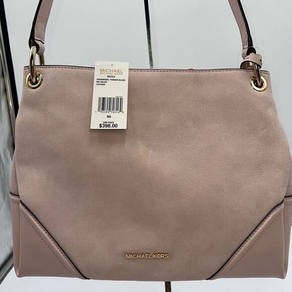 Michael Kors Nicole Blush Suede and Leather Rose Gold Hardware NWT Shoulder Bag - Picture 2 of 14